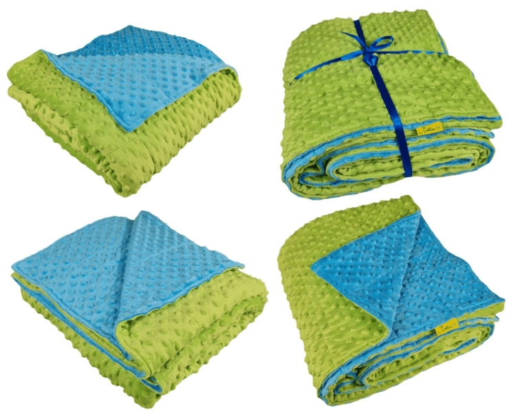 Zielono-niebieskie koce terapeutyczne z miękkiego materiału Minky