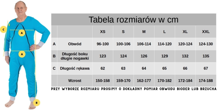 Tabela rozmiarów body dla seniora B21 Alica24