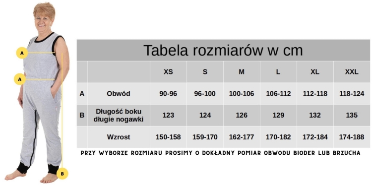 Tabela rozmiarów body dla seniora P6 Alica24