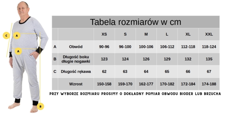 Tabela rozmiarów body dla seniora P11 Alica24